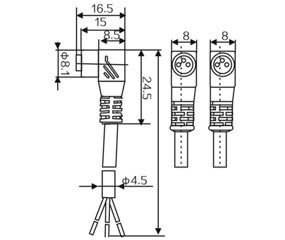 RK01-2-2-4RK01-2-3-4 M8 right angle sensor connector