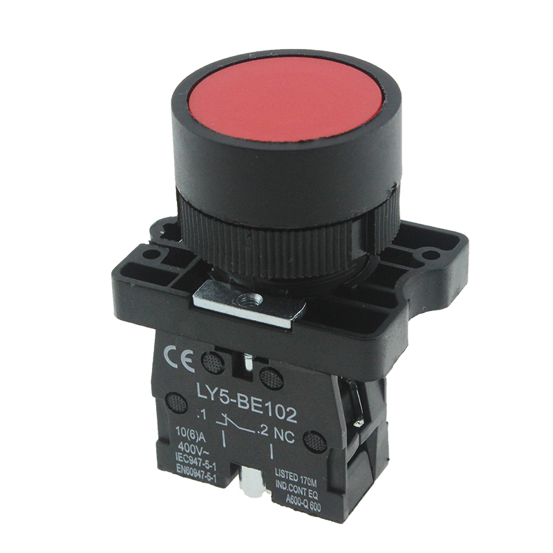 LAY5-EA42 Plastic Flush Flat Electrical Circuits Control Red Head Push Button Switch