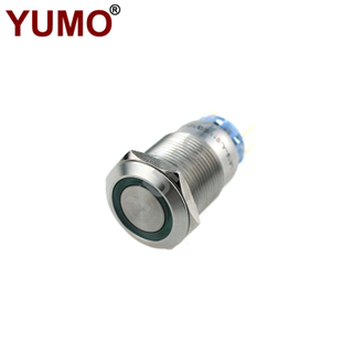YUMO 19mm 12V Green Led Waterproof Stainless Steel Metal Push Button