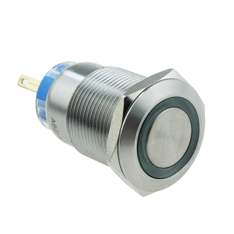 19mm Flat Button Ring Illuminate Latching 5v Led Waterproof IP67 Metal Switch