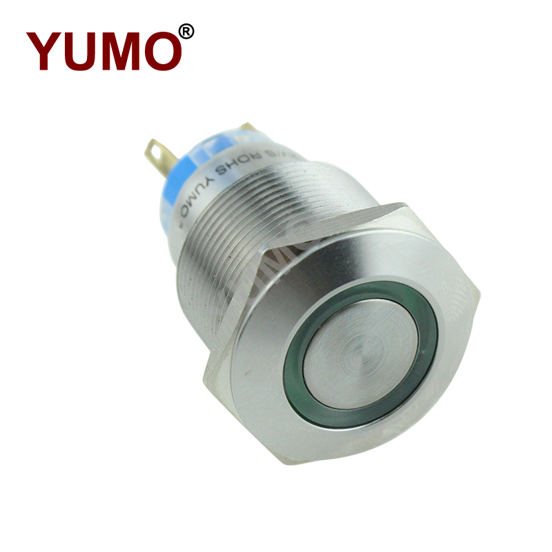 Yumo 22mm Green LED Waterproof Stainless Steel Metal Push Button
