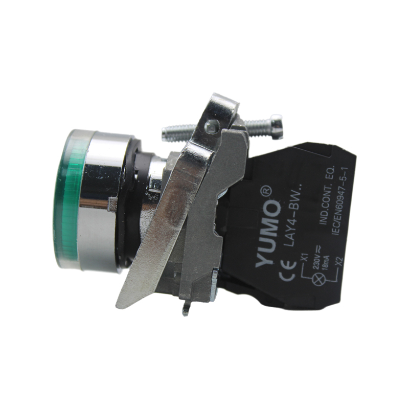 YUMO LAY4-BW3361 high quality waterproof industrial metal round push button switch with LED green lamp