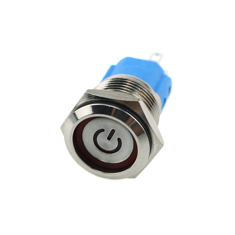 ABS16S-C11-E 16mm Flat Round 12V Red Power symbol LED Push Button switch