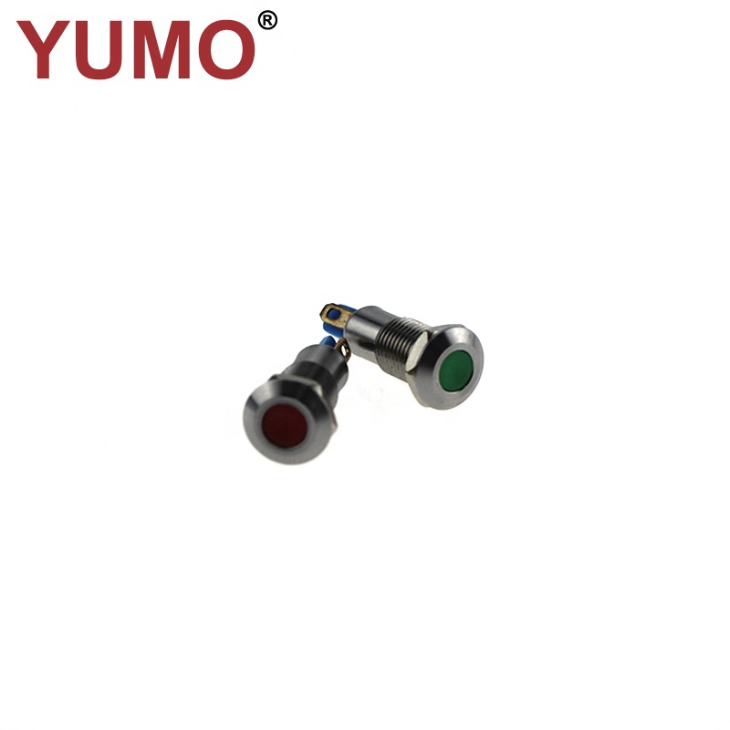 YUMO flat head Pin type 1NO copper nickel plated DC12V voltage led equipment indicator