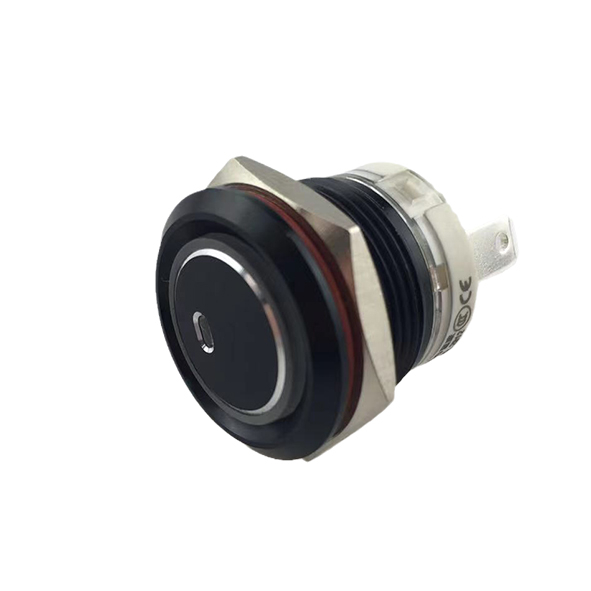 19mm Waterproof IP65 Self-locking Aluminum Oxide Black Metal Push Button Switch with Blue Light Ring