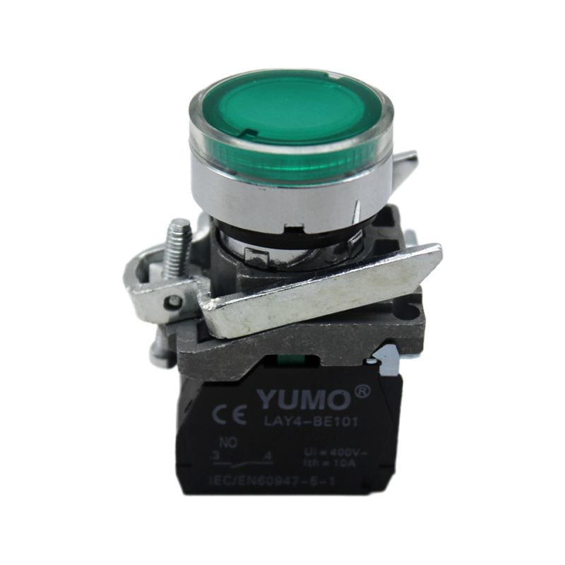 YUMO LAY4-BW3361 high quality waterproof industrial metal round push button switch with LED green lamp