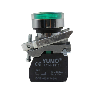 YUMO LAY4-BW3361 high quality waterproof industrial metal round push button switch with LED green lamp