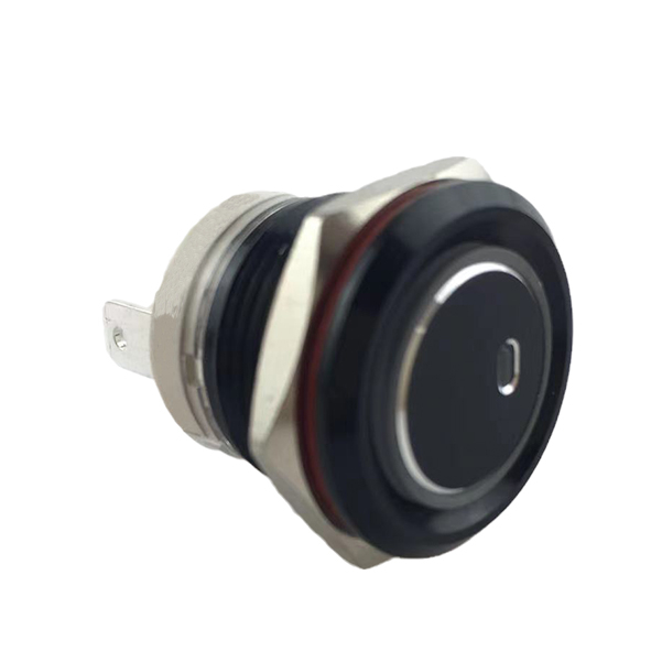 19mm MAX 16A 1NO IP65 Red Ring Light Black Self-locking Metal Push Button Switch