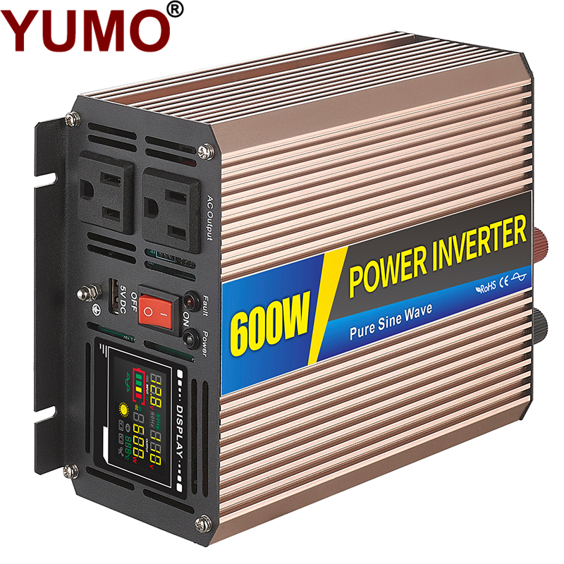 YUMO Pure Sine Wave Inverter SGPE 600w 12/24/48VDC New energy system (Color display and remote control is optional)